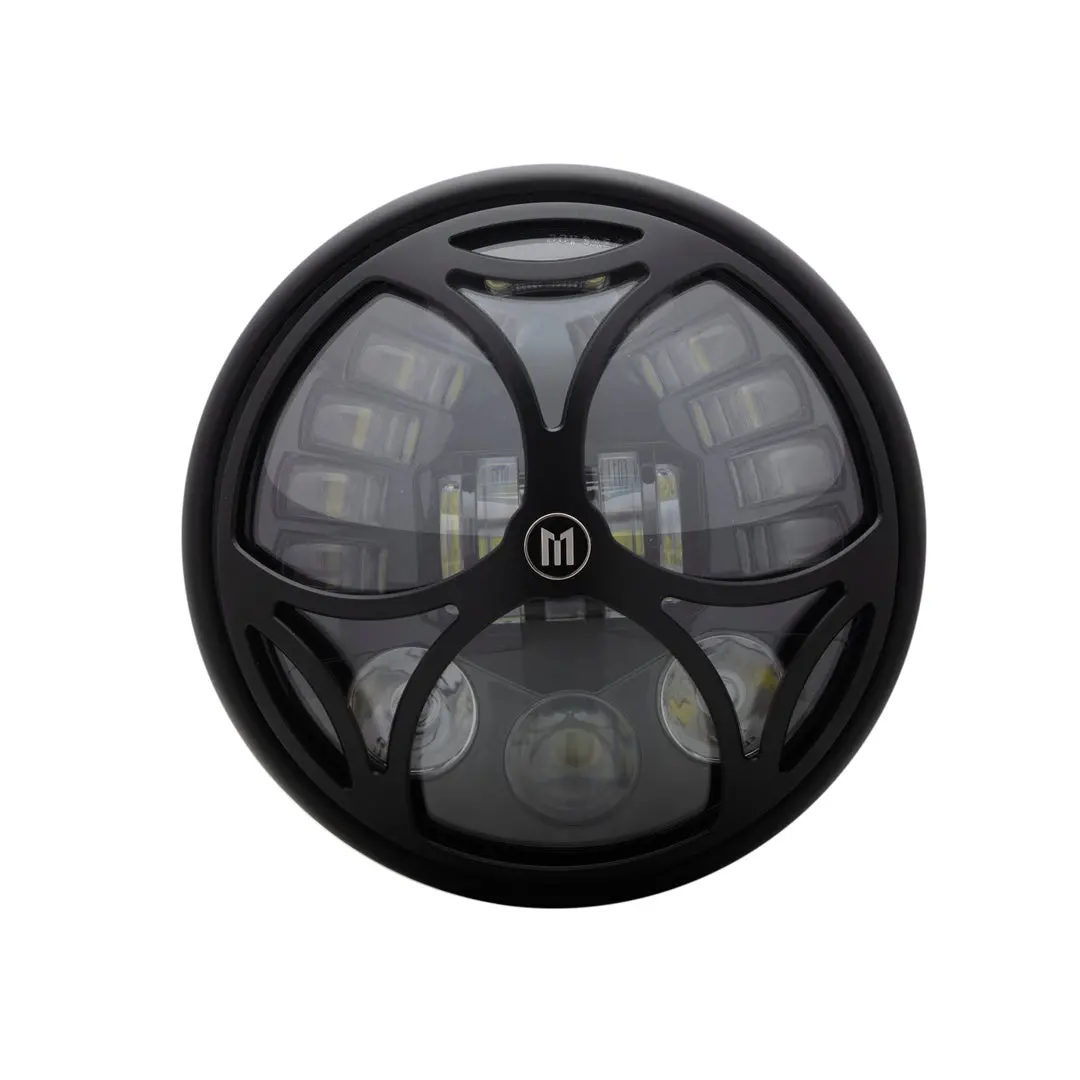 7.7" Matt Black Led Headlight - Integrated Amber Turn Signals & Tri-Maltese Grill 1