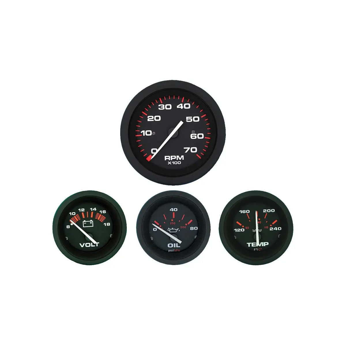 Sierra 69722P Amega Series Gauge Set, Black Inboard 4 Set, Tach, Volt, Oil Pressure & Water Temp 2