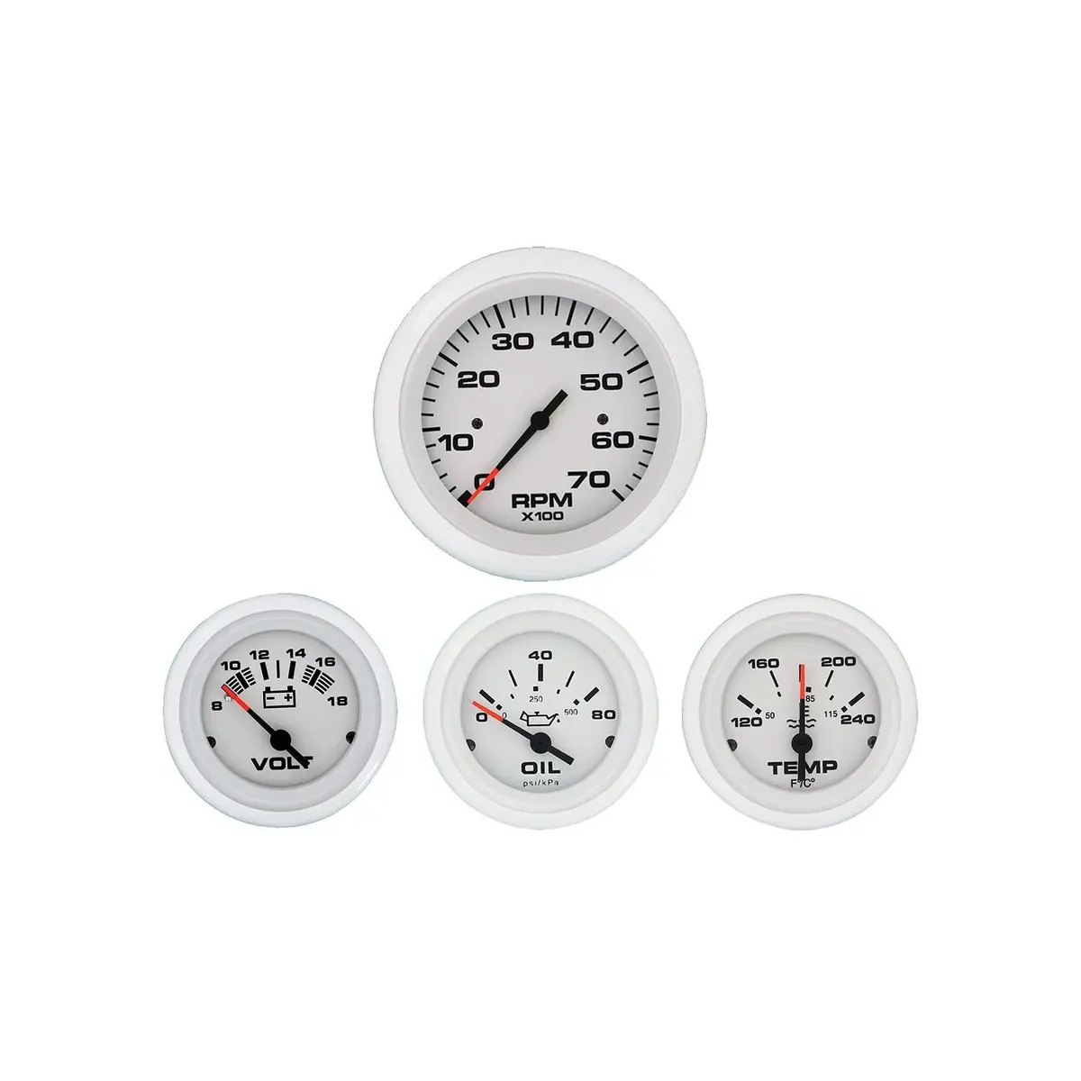 Sierra 69724P Arctic Series Gauge Set, White Inboard 4 Set, Tach, Volt, Oil Pressure & Water Temp 2