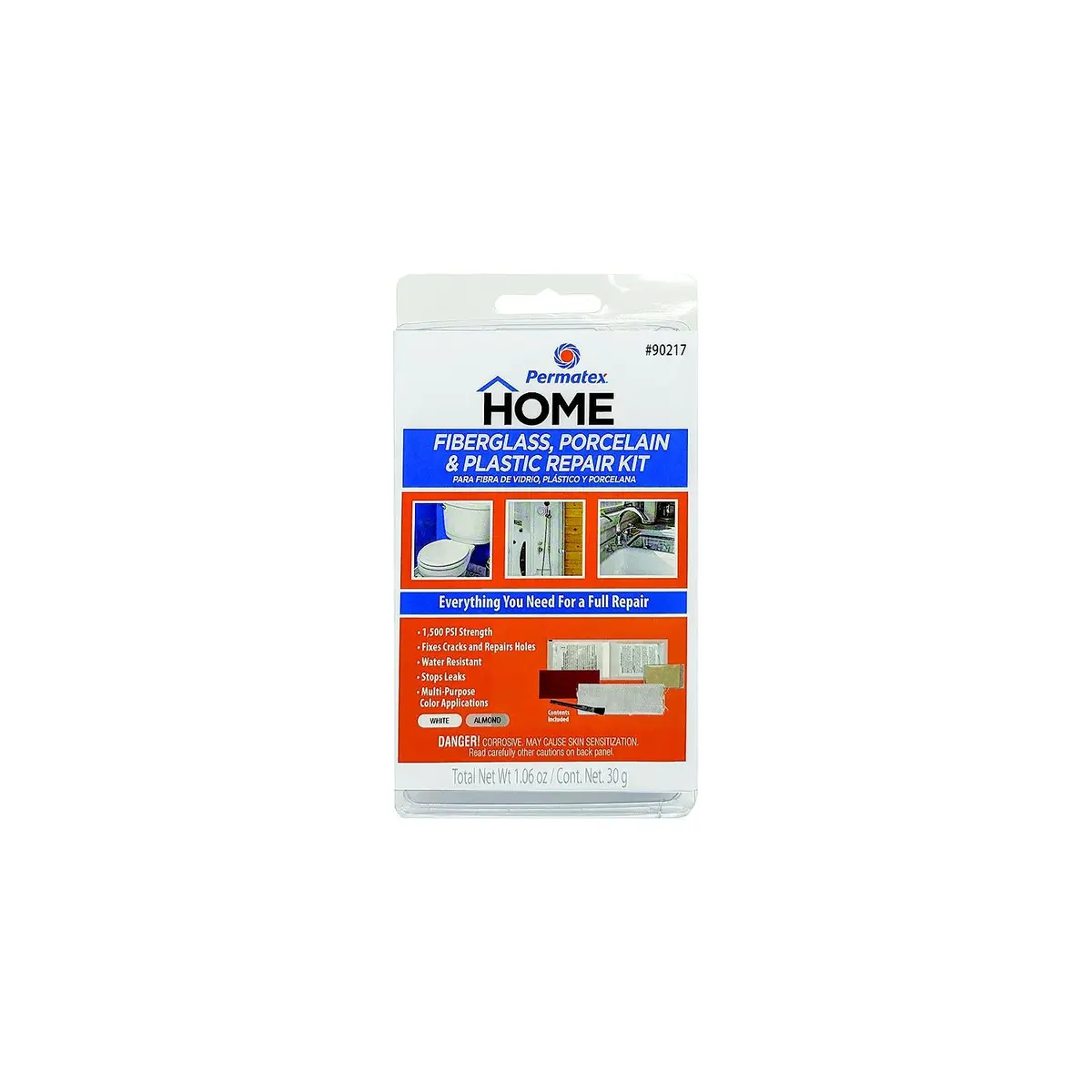 Permatex 90217 Fiberglass, Porcelain, Plastic Repair Kit 1.6 Oz 1
