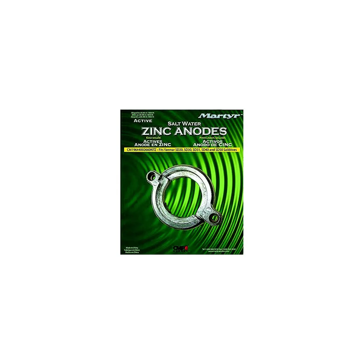 Martyr Ap19644002660kitz Yanmar Split Ring Saildrive Anode, Zinc 1