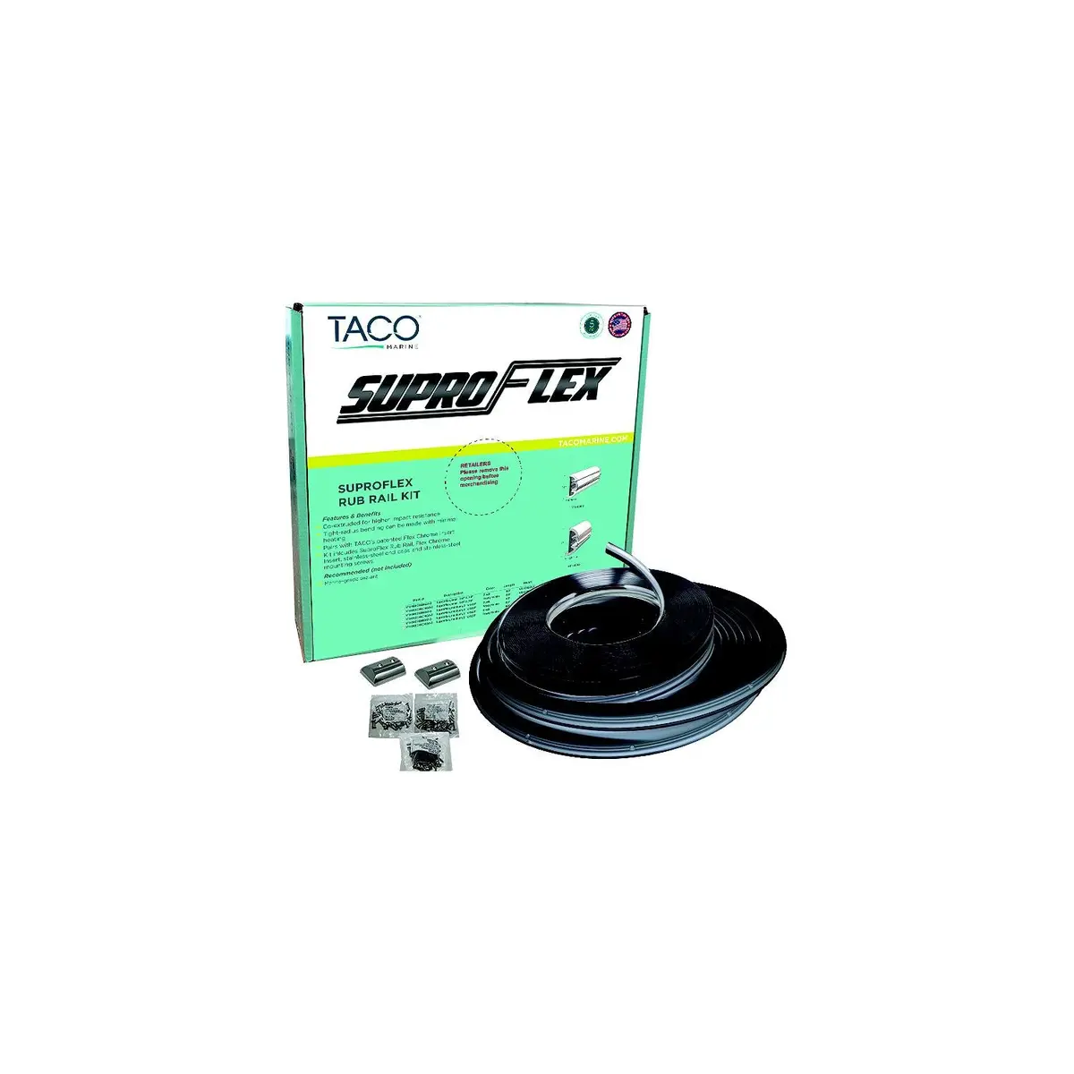 Taco Metals V11-9991Bbk60-2 Suproflex Rub Rail Kit, 1-5/8" X 7/8" Small, Black, With Vinyl Overlay Insert 1