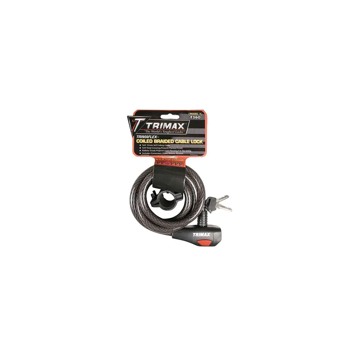 Trimax Locks Tkc126 Trimax Quadra-Braid 6 X 12Mm Keyed Cable Lock 1