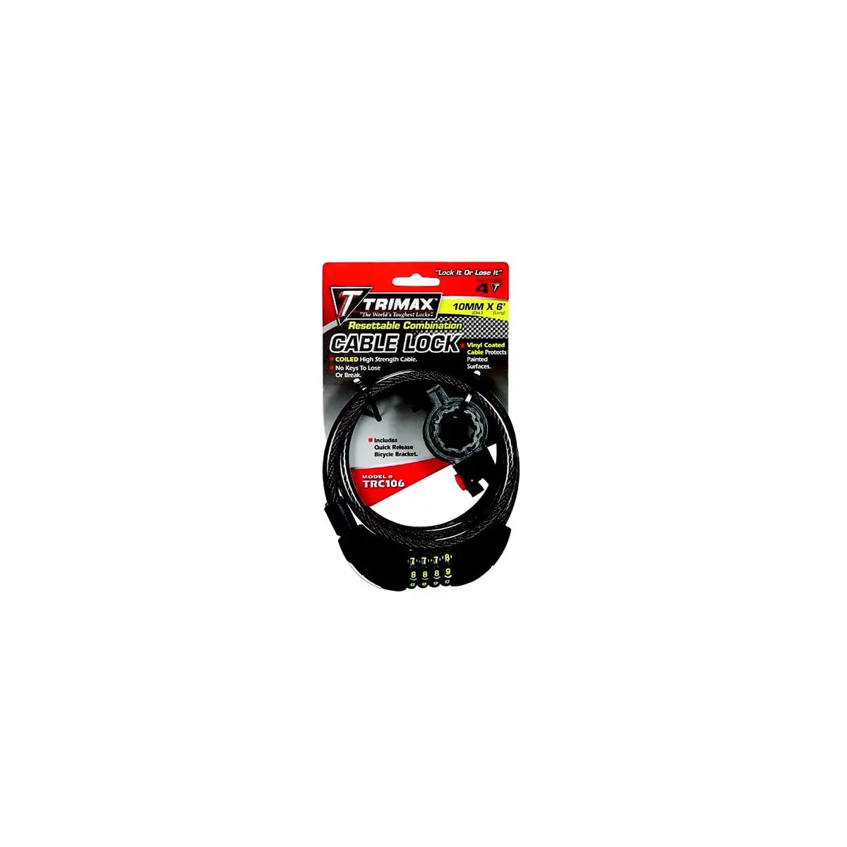 Trimax Locks Trc106 Trimax Quadra-Braid 6' X 10Mm Cable Lock W/ Combination &, Quick Release Bracket 1
