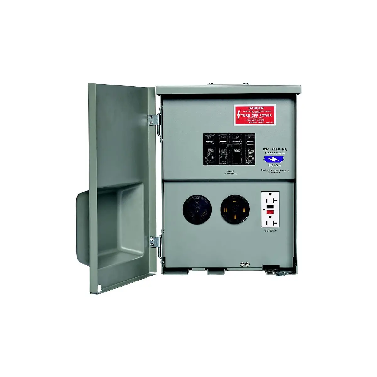 Parallax U075ctl010 80A 120/240V Outdoor Rv Power Outlet, 20A-1 & 30A-1 & 50A-2 Pole Breakers, Tt-30R, 5-20R1 Gfl, 14-50R 1