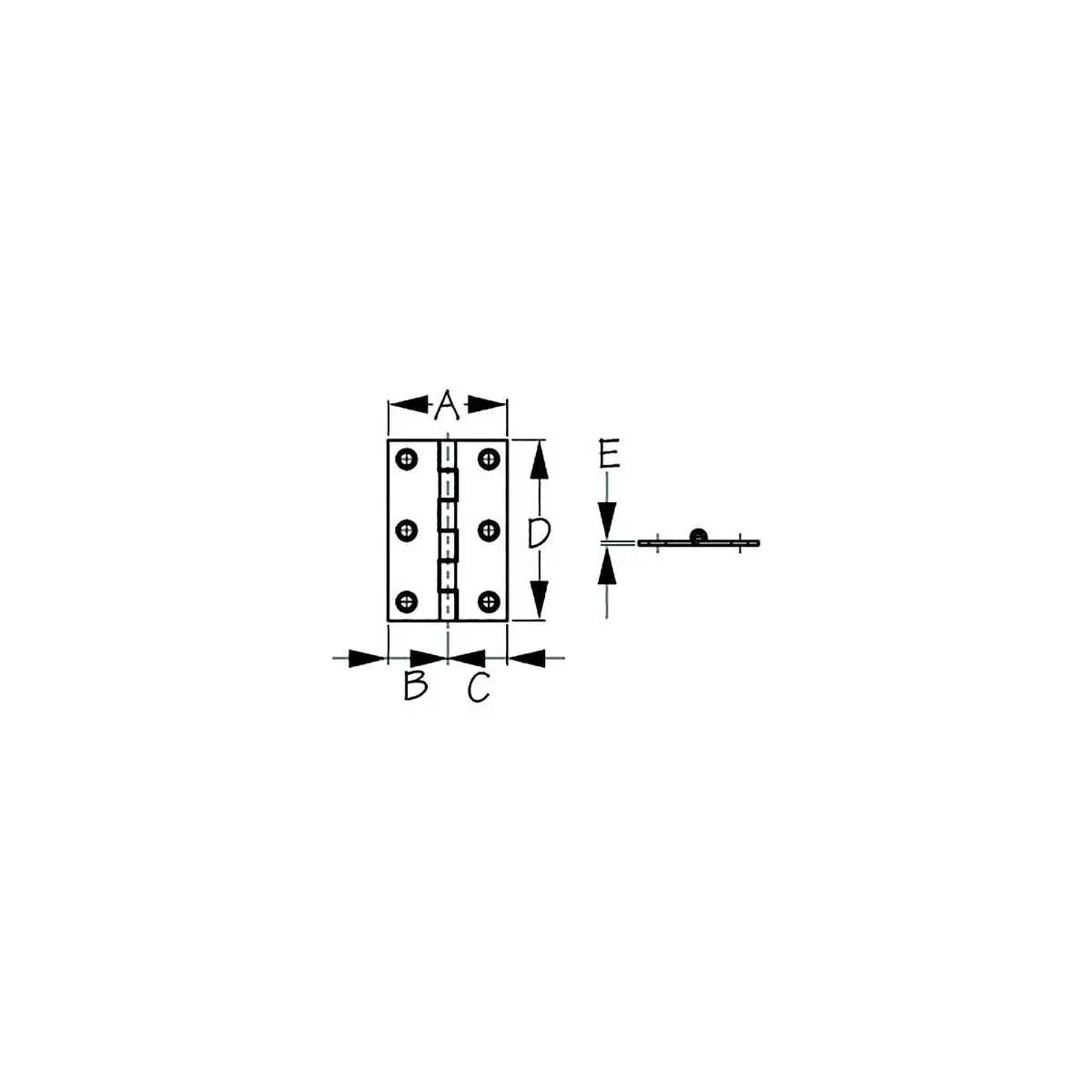 Sea Dog 203080-1 Sea-Dog Dampening Butt Hinge, 2", 1", 1", 3", /1/16", #8 Fh, .11/.22 1