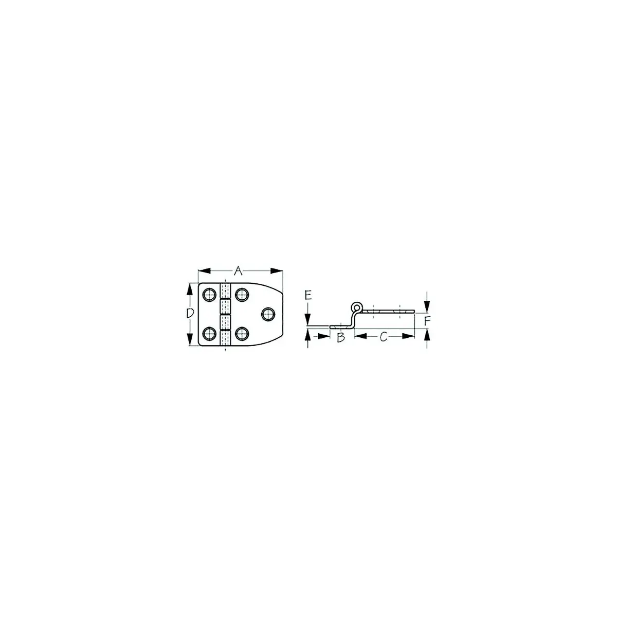 Sea Dog 203512-1 Dampening Offset Short Side Door Hinge, #8 Fh, A=2-1/8", B=5/8", C=1-3/8", D=1-1/2", E=1/16", F=3/8" 1