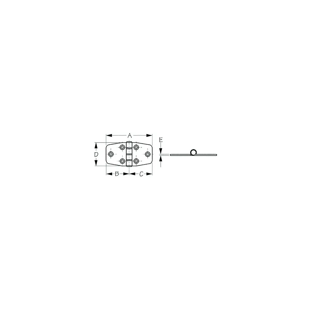 Sea Dog 203530-1 Dampening Door Hinge, #8 Fh, A= 2-7/8", B=1-7/16", C=1-7/16", D=1-1/2", E=1/16" 1