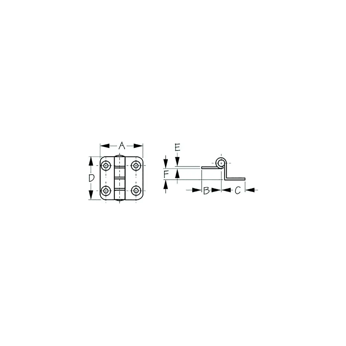 Sea Dog 203590-1 Dampening Offset Butt Hinge, #8 Fh, A= 1-1/2", B= 3/4", C=3/4" , D= 1-1/2", E= 1/16", 3/8" 1