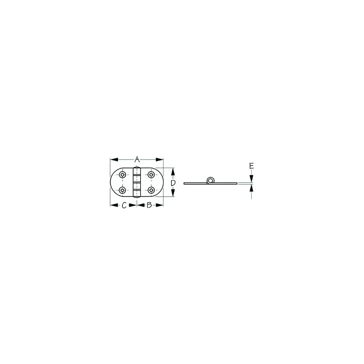Sea Dog 203700-1 Dampening Round Side Door Hinge Short, #8 Fh, A=2-13/16" B= 1-7/16" C= 1-7/16" D=1-1/2" E= 1/16" 1