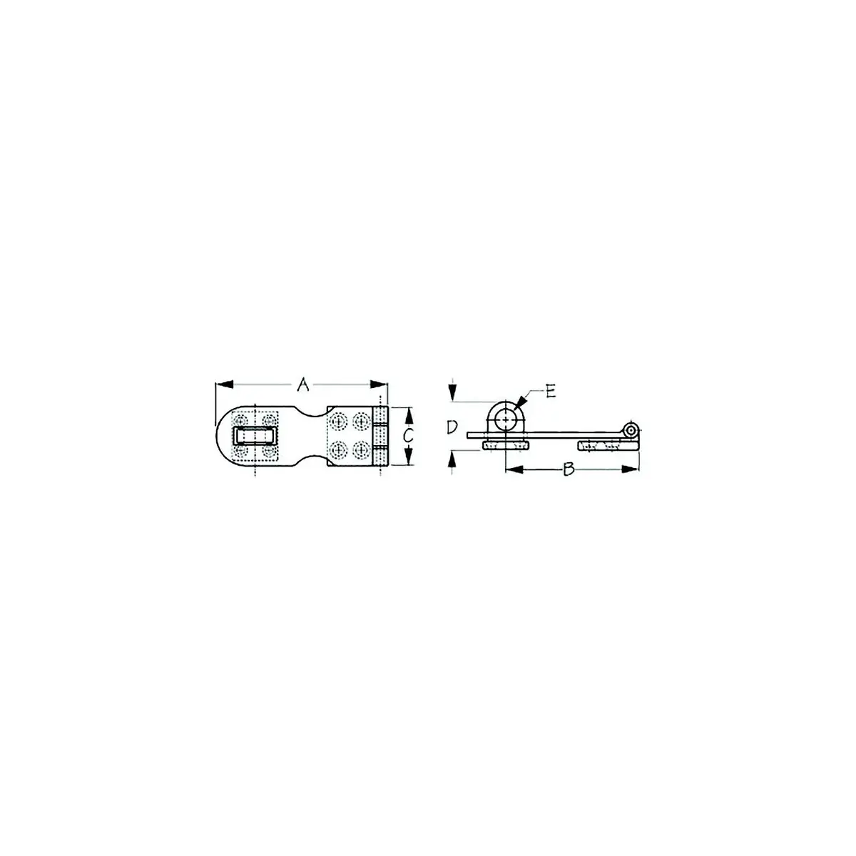 Sea Dog 222120-1 Sea-Dog Safety Hasp, A:3", B:2-5/16", C:1", D: 3/4", E: 3/8", #6 Fh, Chrome 1