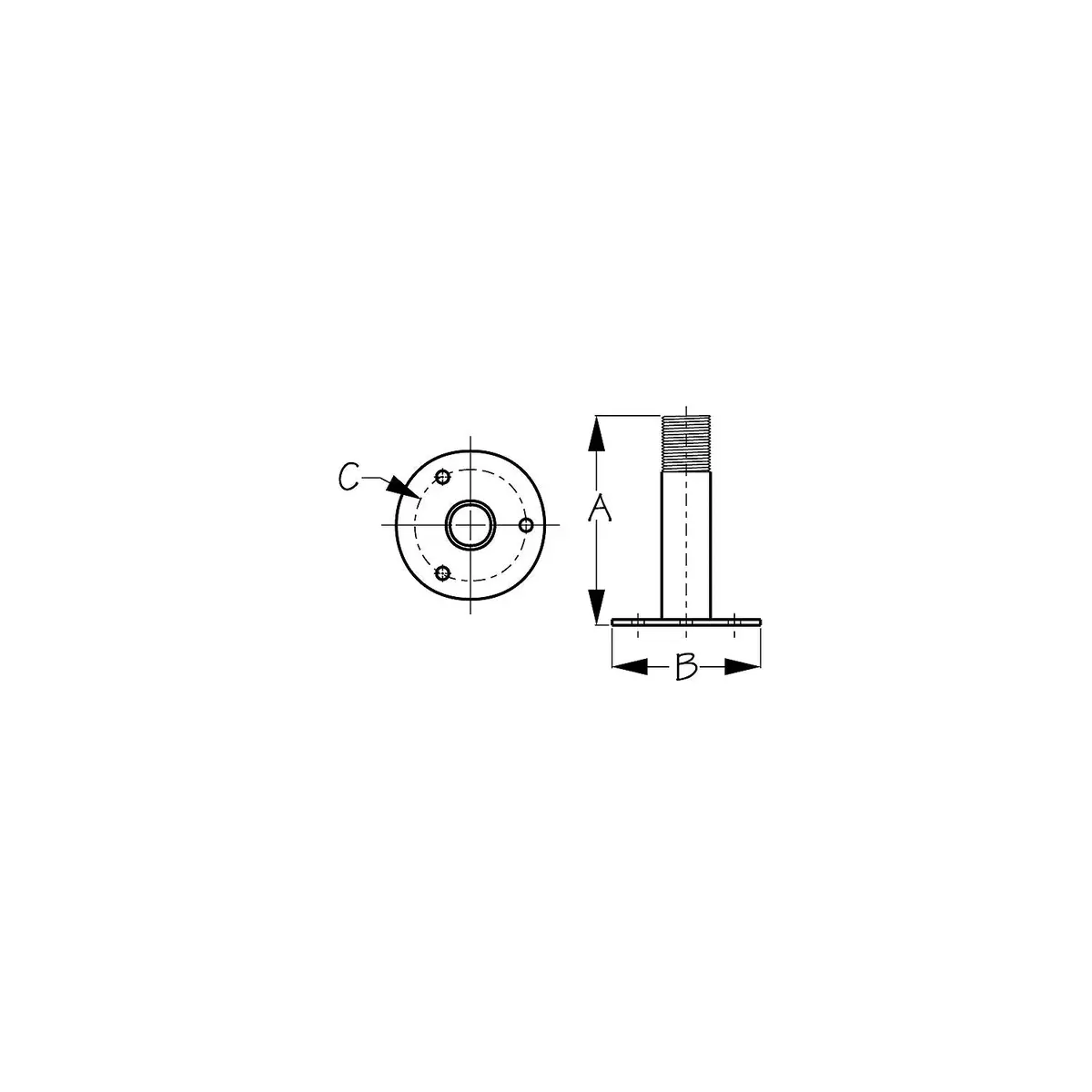 Sea Dog 329517-1 Sea-Dog Fixed Antenna Base, A: 1-1/2", B:3", C: 2-1/4", 1/4" Rh 1