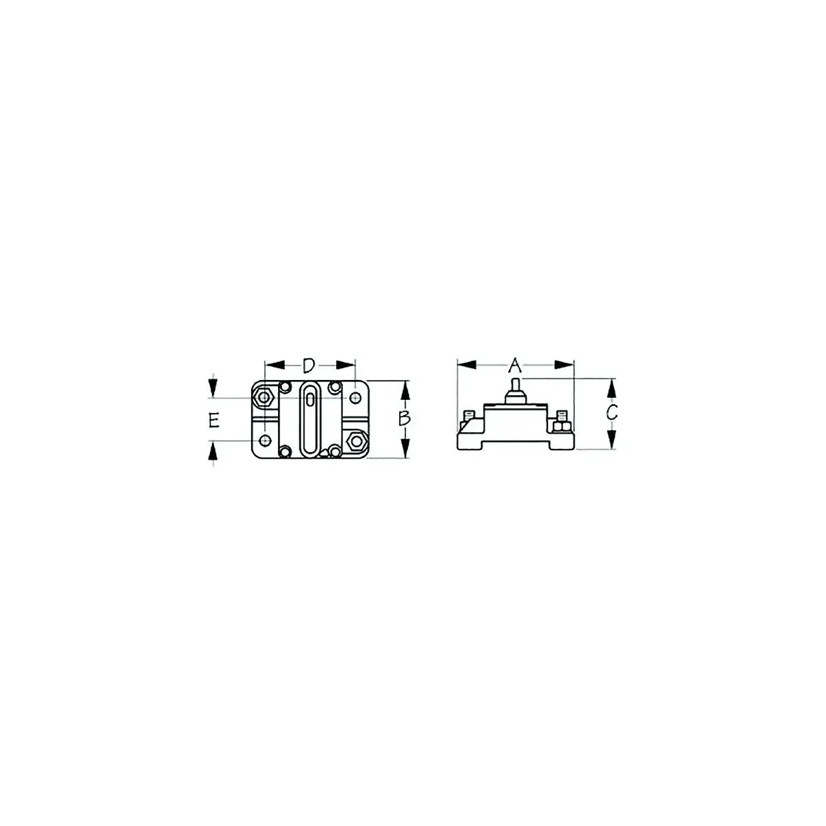 Sea Dog 420874-1 Hi-Amp Surface Mount Circuit Breaker, 60A, Resettable, A=2-7/8" B=1-7/8" C=1-3/4" D=2-3/16" E=1-1/16", 48V 2