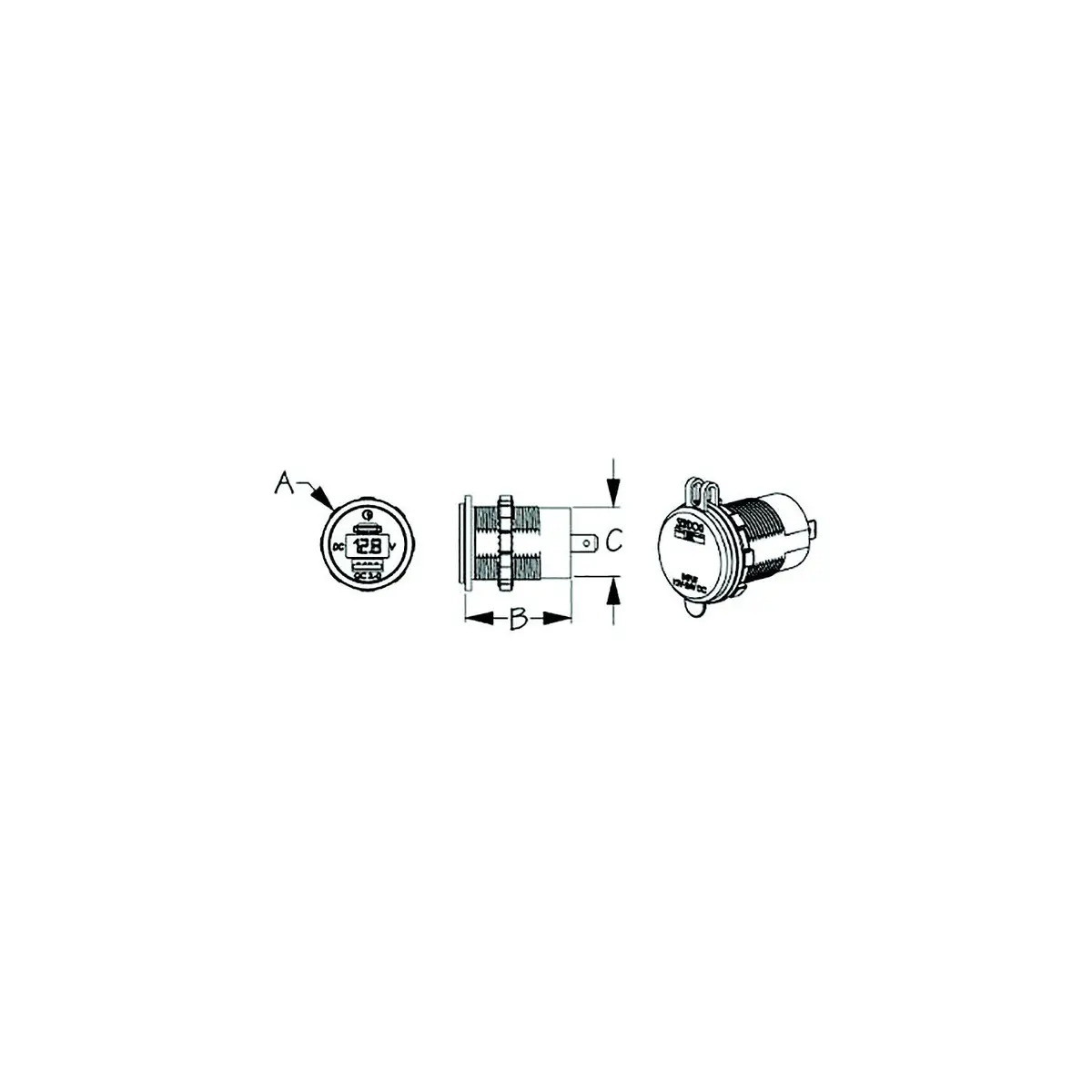 Sea Dog 426511-1 Seadog Usb 3.0 & Usb-C Power Socket W/ Voltmeter, A:1-7/16" B: 1-1/2" C:1-1/8", V: 8-32 1