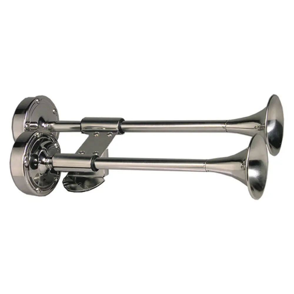 Schmitt 10012 Marine Deluxe All-Stainless Shorty Dual Trumpet Horn 12V 1