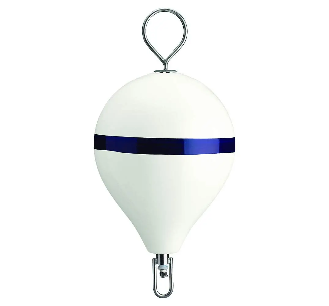 Polyform Cm-3-Ss Wht W/Str/Ss 17" Cm Mooring Buoy W/Ss Iron White Blue Stripe 2