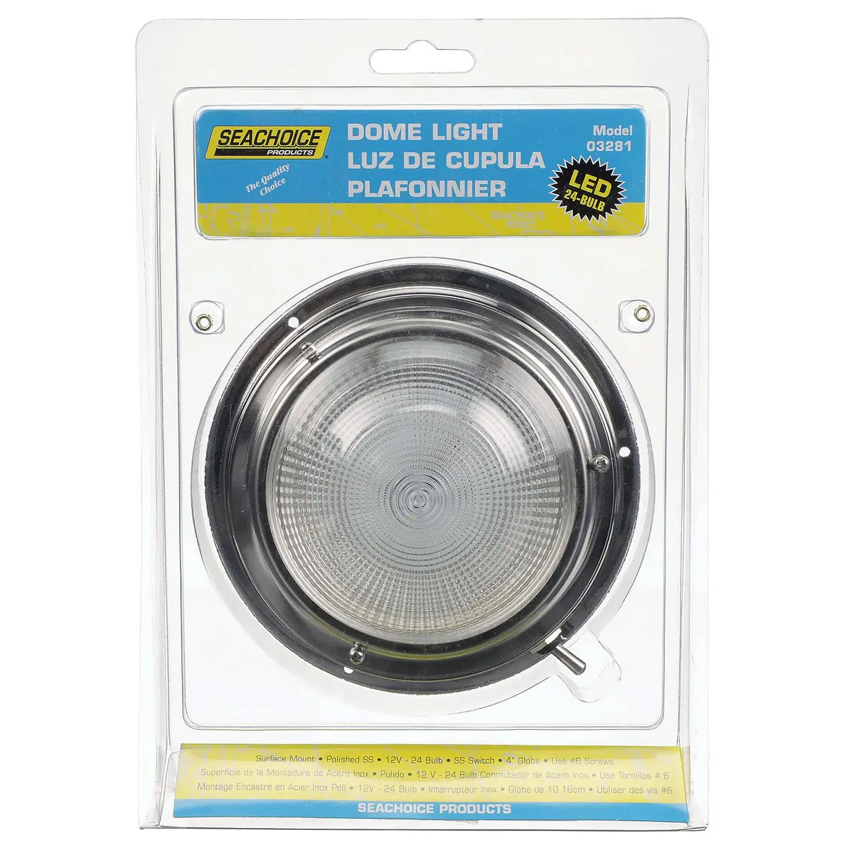 Seachoice 3281 Led Surface-Mount Dome Light, Bright White, Ss Flange, 4 In. Diameter 2