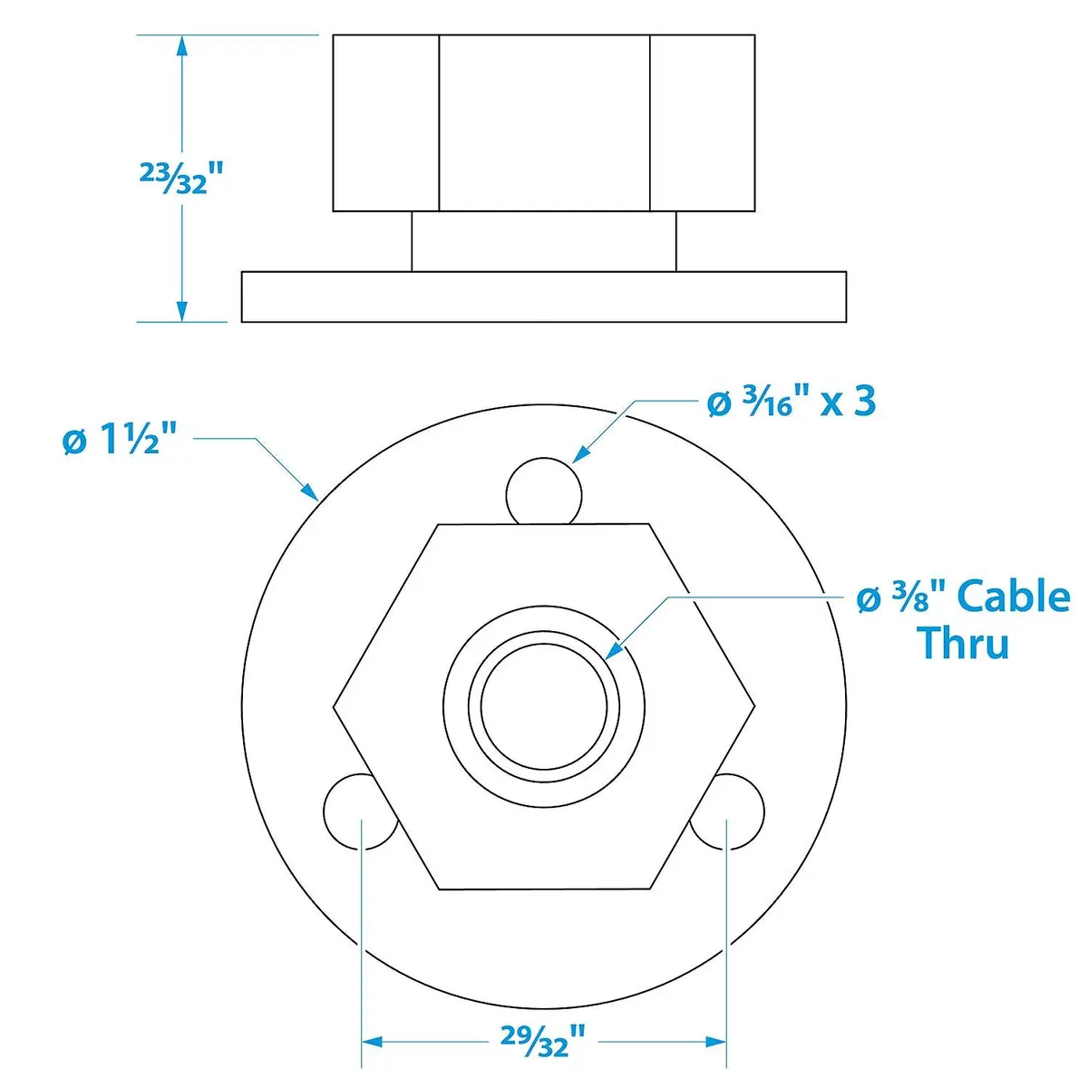 Seachoice 50-10031 Chrome Plated Brass Cable Outlet 3/8" 1