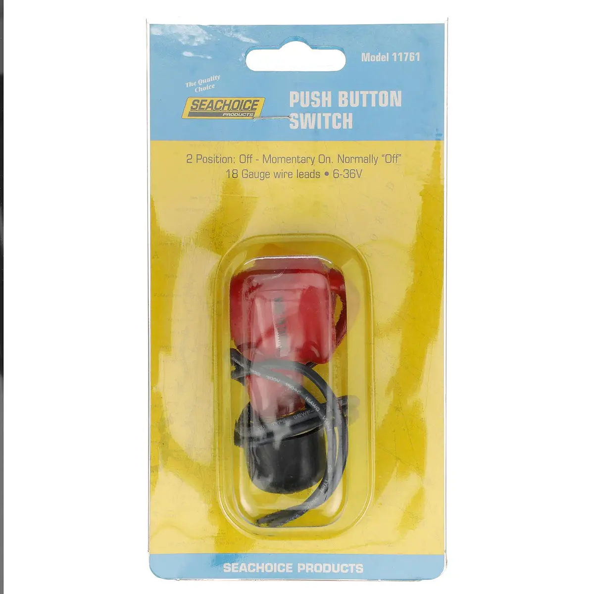 Seachoice 11761 2-Position Off/Momentarily On Push Button Switch, 6-36V, 18 Gauge Wire Leads 1