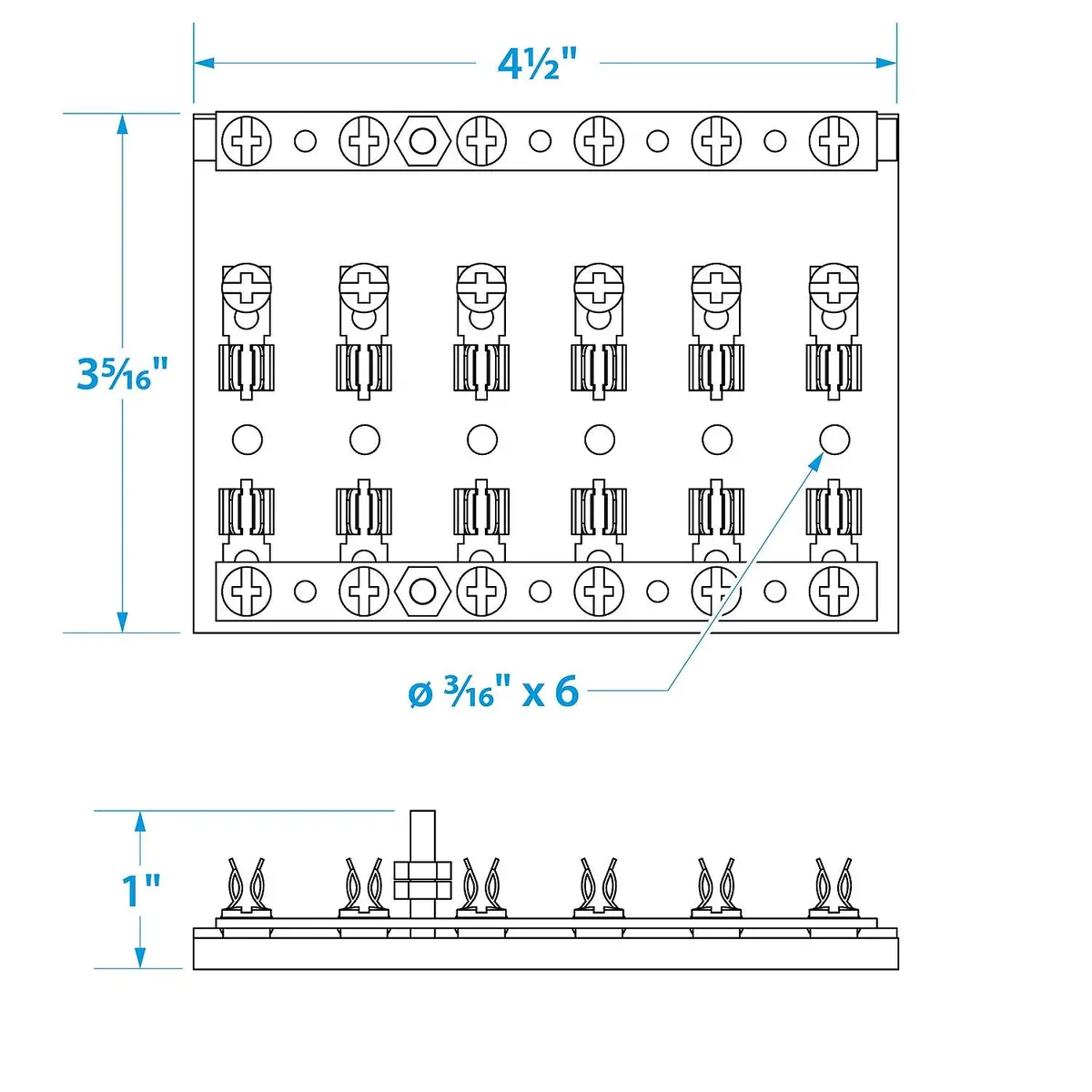 Seachoice 13441 6-Gang Fuse & Terminal Block, Brass Clips & Contacts, Sfe 20 Amp Of 3Ag Fuse 1