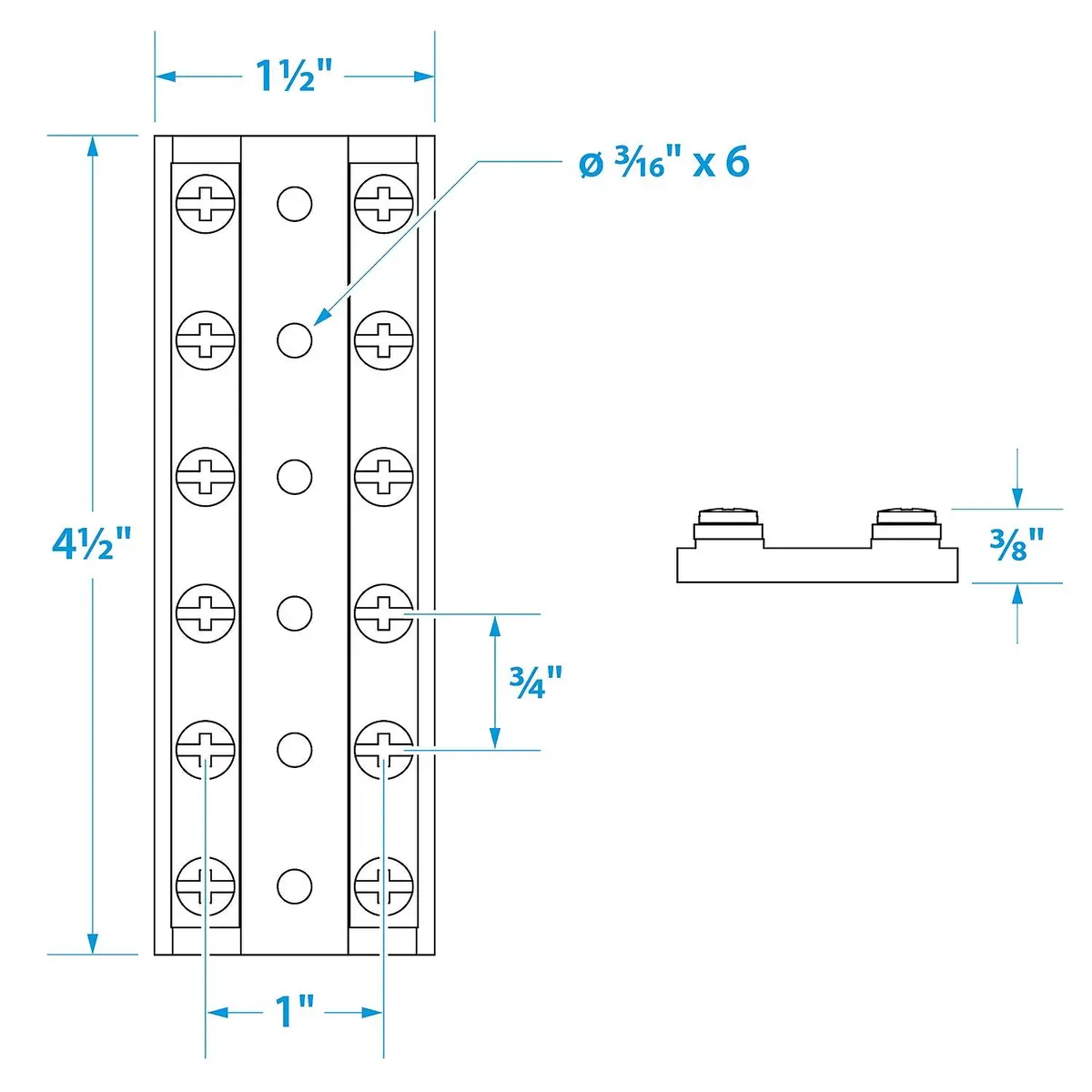 Seachoice 13531 Terminal Block, 6-Gang, Brass Clips And Contacts 1