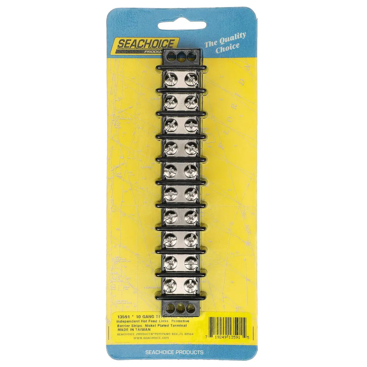 Seachoice 13591 Terminal Block, 10-Gang, Nickel Plated Brass Terminals 1