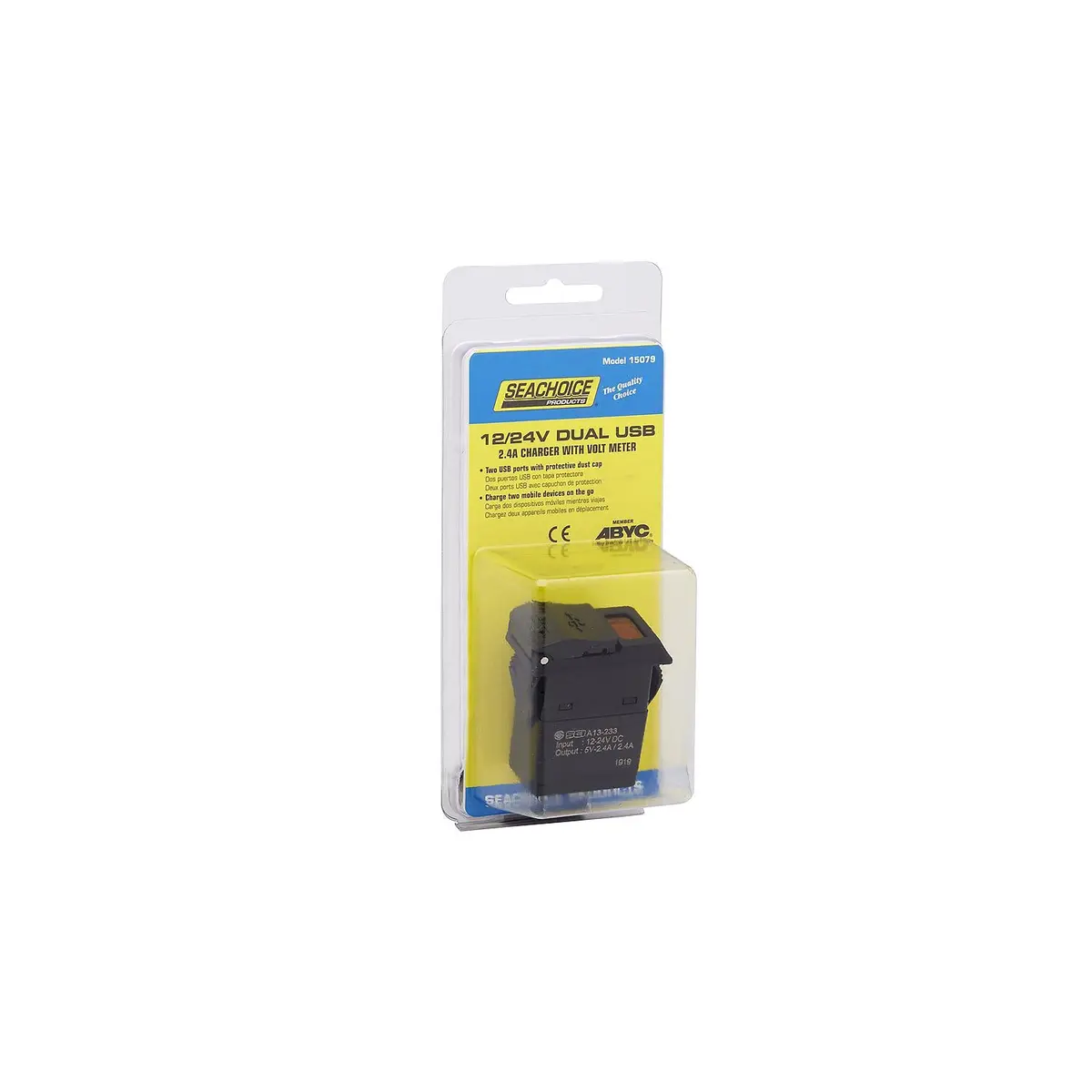 Seachoice A13-233A-01-Bbrv Dual Usb Voltmeter, 12-24V 2
