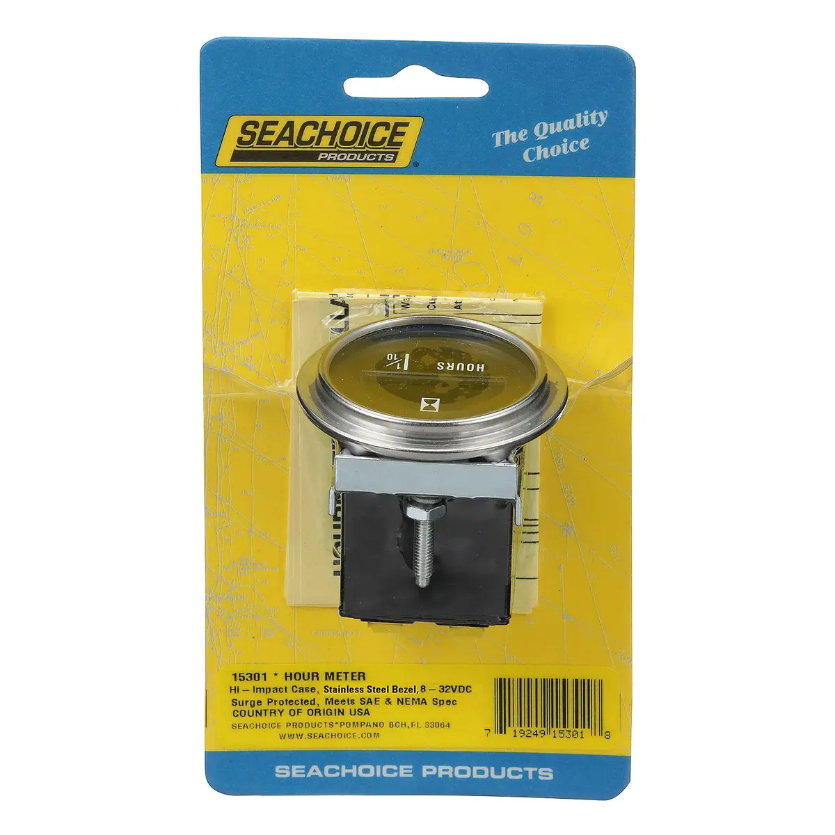 Seachoice 15301 Hourmeter Gauge For Boats, Round, 2 In., Stainless Steel Bezel 2