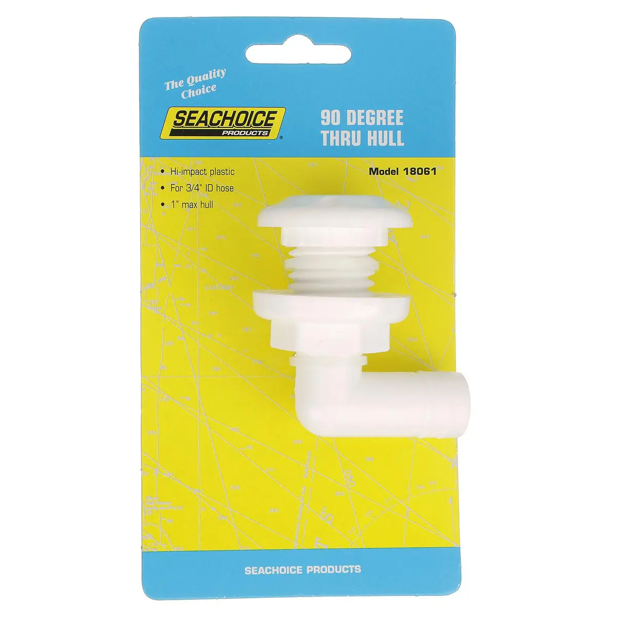 Seachoice 18061 90-Degree Thru Hull Fitting, Fits 3/4 In. Id Hose, 7/8 In. Max. Hull 1