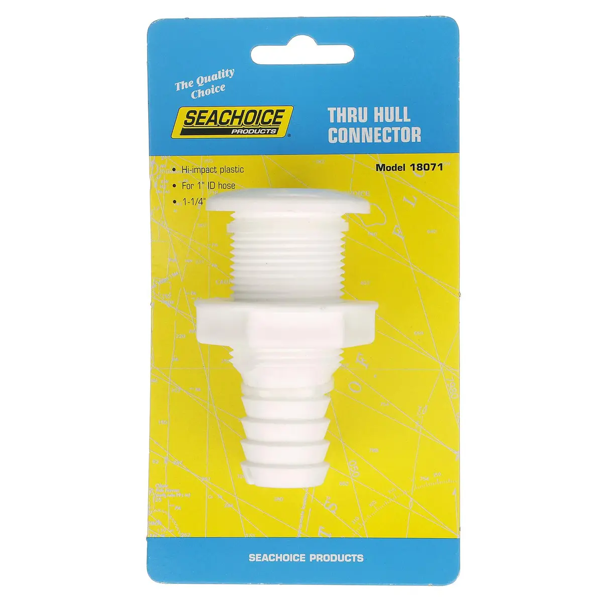 Seachoice 50-18071 Thru-Hull Connector W/ Broad Flange, Fits 1 In. Id Hose, 1-1/4 In. Max Hull 2