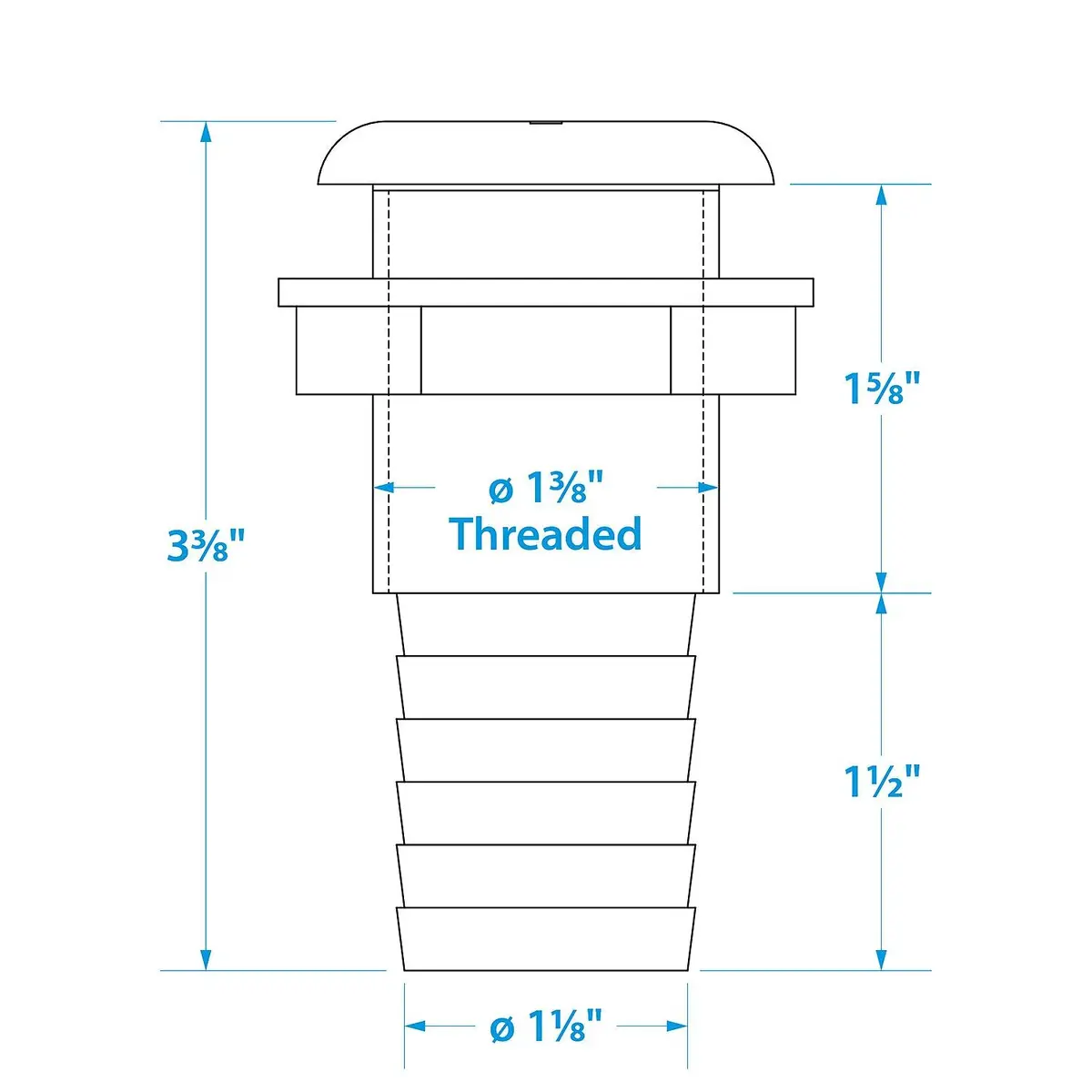 Seachoice 50-18091 Thru-Hull Connector W/ Broad Flange, White Finish, 1.125 In. 1