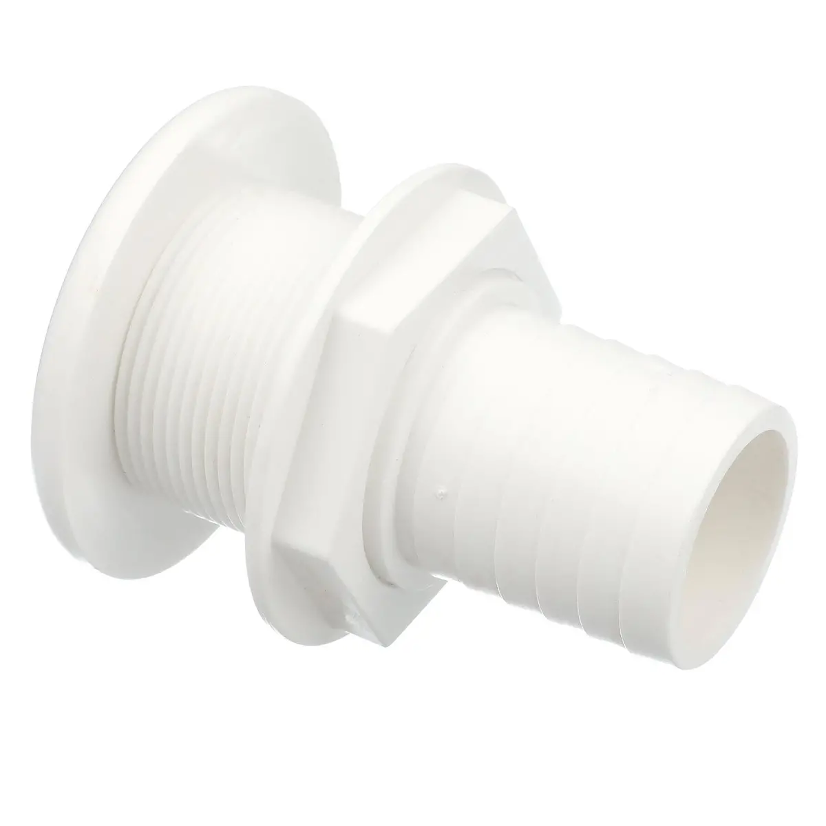 Seachoice 50-18111 Thru-Hull Connector W/ Broad Flange, White Finish, 1.5 In. 2