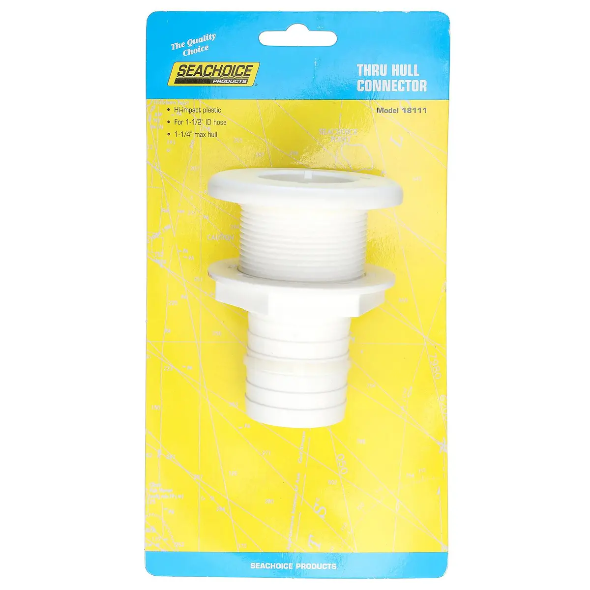 Seachoice 50-18111 Thru-Hull Connector W/ Broad Flange, White Finish, 1.5 In. 1