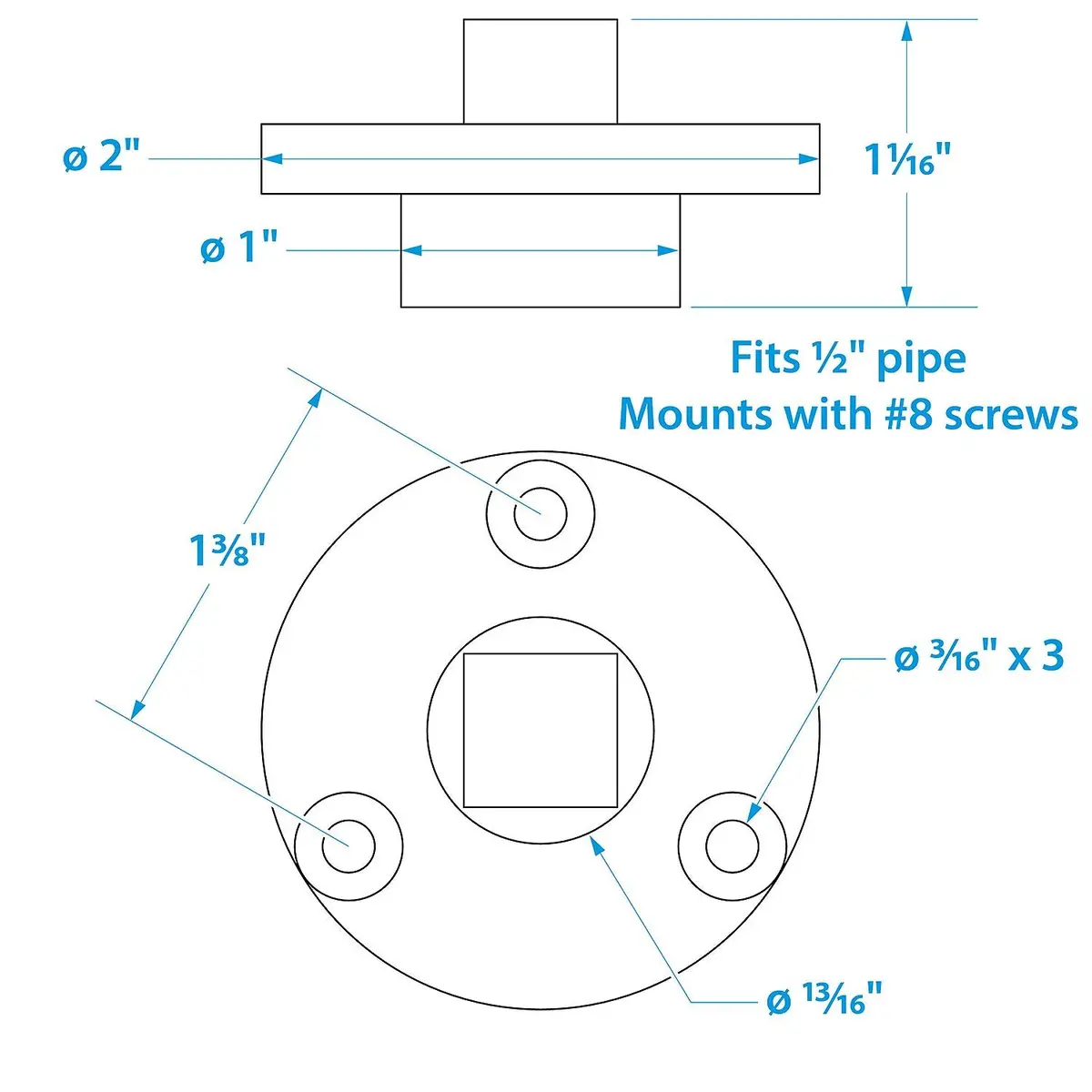 Seachoice 18711 Garboard Drain Plug, Ss, Fits 1/2 In. Pipe, Includes Flange & Plug 1