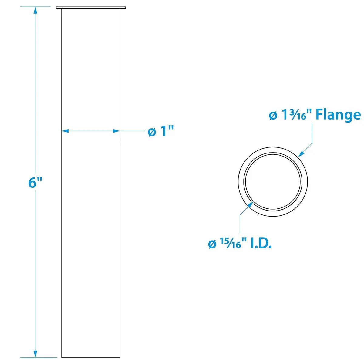 Seachoice 19111 Brass Drain Tube, 6 In. Long, 1 In. Id, 90-Degree Flange One End 1