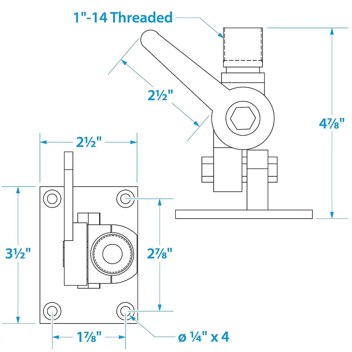 Seachoice 19521 Antenna 4-Way Ratchet Mount With Heavy-Duty Handle 1