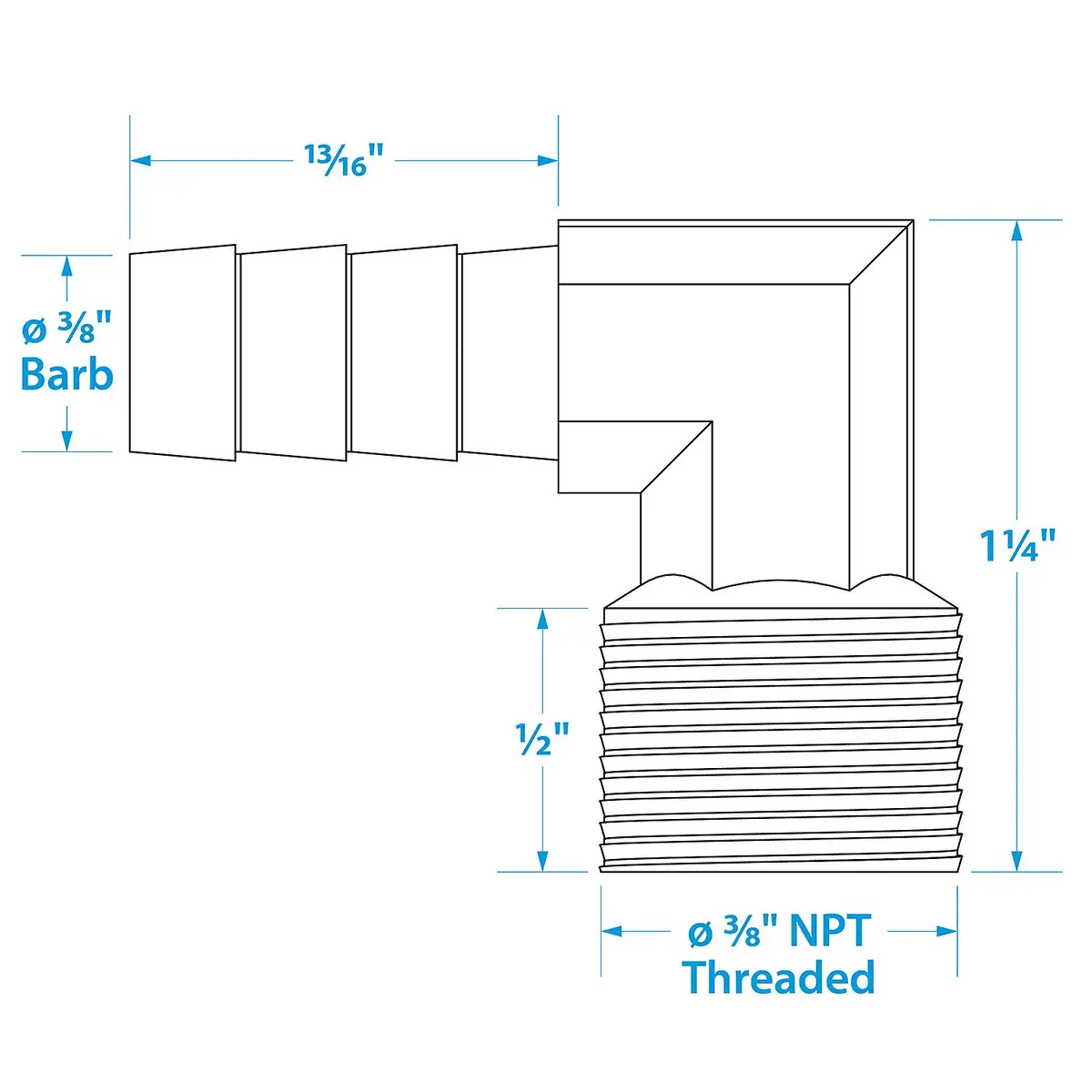 Seachoice 50-20861 90 Degree Brass Fuel Elbow 1