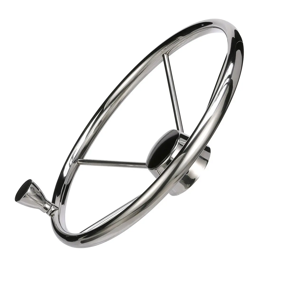 Seachoice 28541 5 Spoke 15" Ss Destroyer Steering Wheel W/ Turning Knob & Black, Center Cap 1