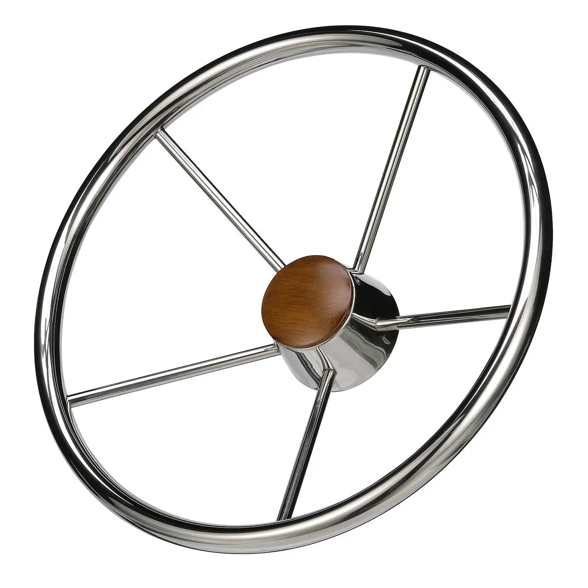 Seachoice 28551 5 Spoke 15" Ss Destroyer Steering Wheel W/ Genuine Teak Cap 1