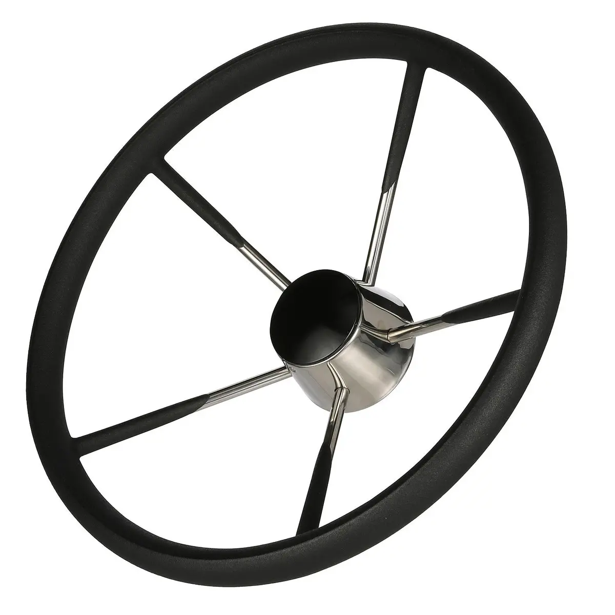 Seachoice 28581 Destroyer Steering Wheel, 5 Spoke 15", Stainless Steel, Permanent Foam Grip, Black Cap 2
