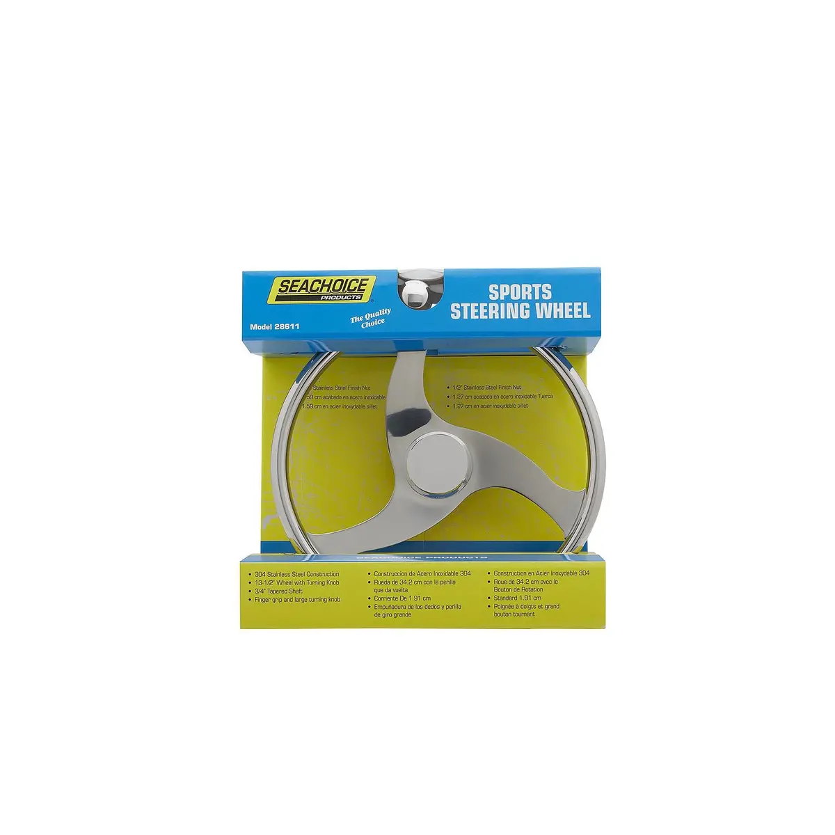 Seachoice 28611 3 Spoke Stainless Steel Steering Wheel W/Turning Knob 1