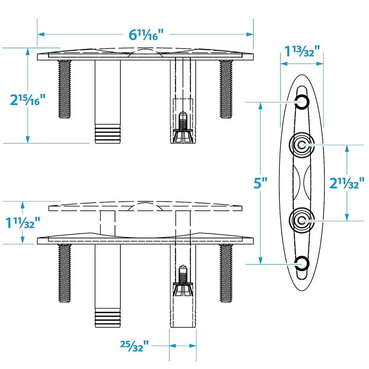 Seachoice 30051 Stainless Steel Pull Up Cleat With Studs 1