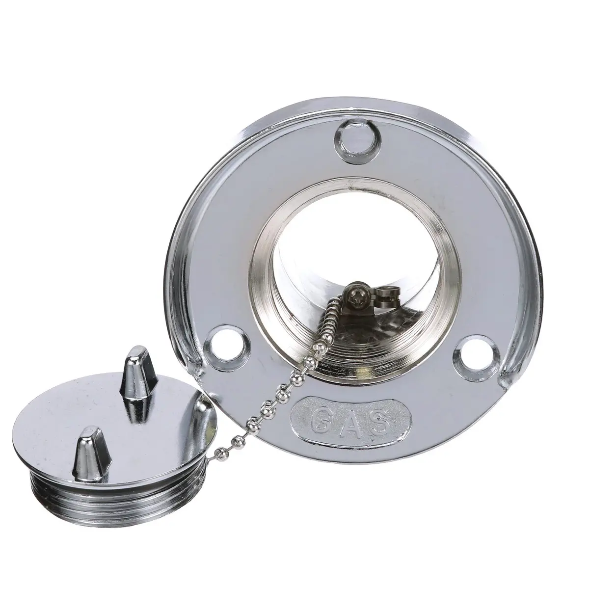 Seachoice 32041 Chrome Plated Zinc Gas Deck Fill W/ Cap (Beaded Chain Tether), For 1-1/2" Hose 1