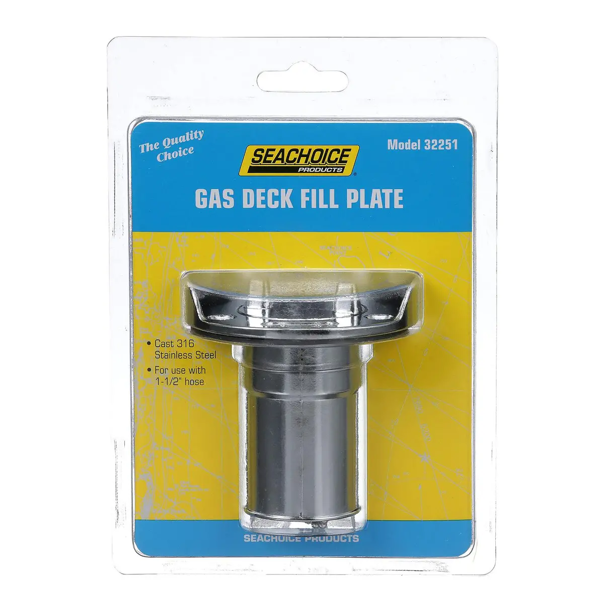 Seachoice 32251 Ss Deck Fill W/ Cap (Chain Tether) For 1-1/2" Hose 1