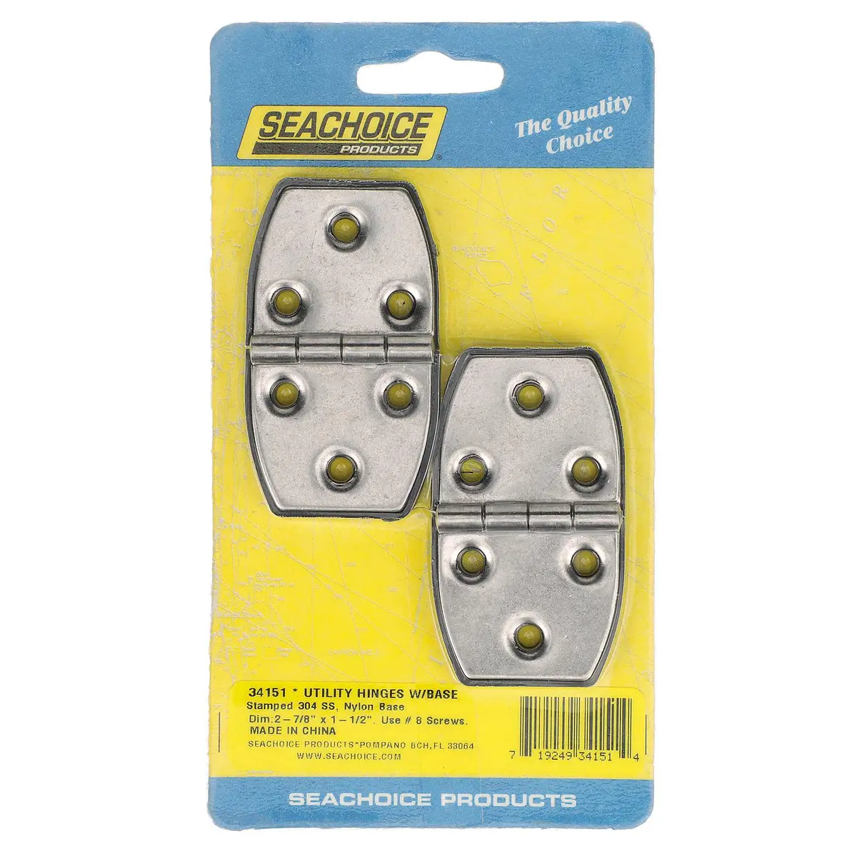 Seachoice 34151 (2) 2-7/8" X 1-1/2" Polished Ss Utility Hinges W/ Black Nylon, Base Plate 1