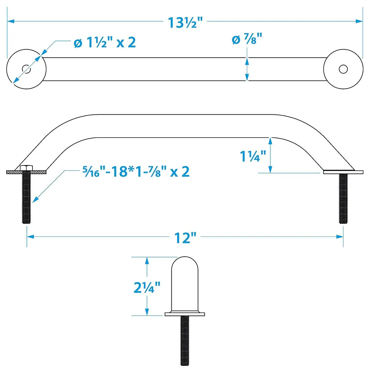 Seachoice 38341 Stainless Steel Hand Rail With Studs 1