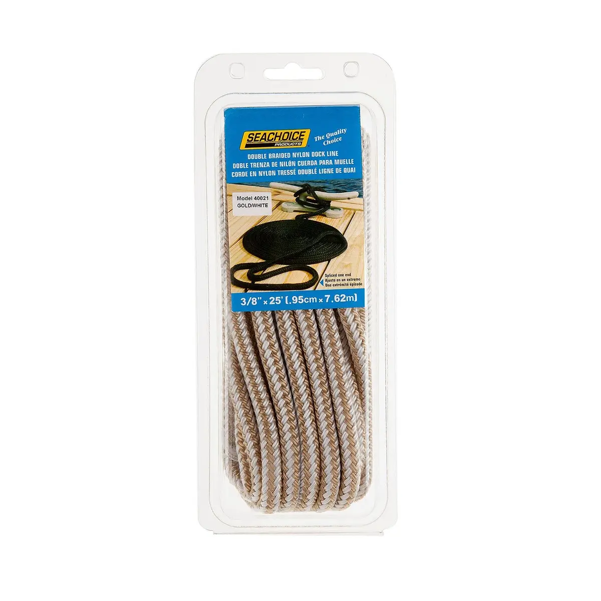 Seachoice 40021 Double Braid Nylon Dock Line 3/8" X 25' Gold/White 2