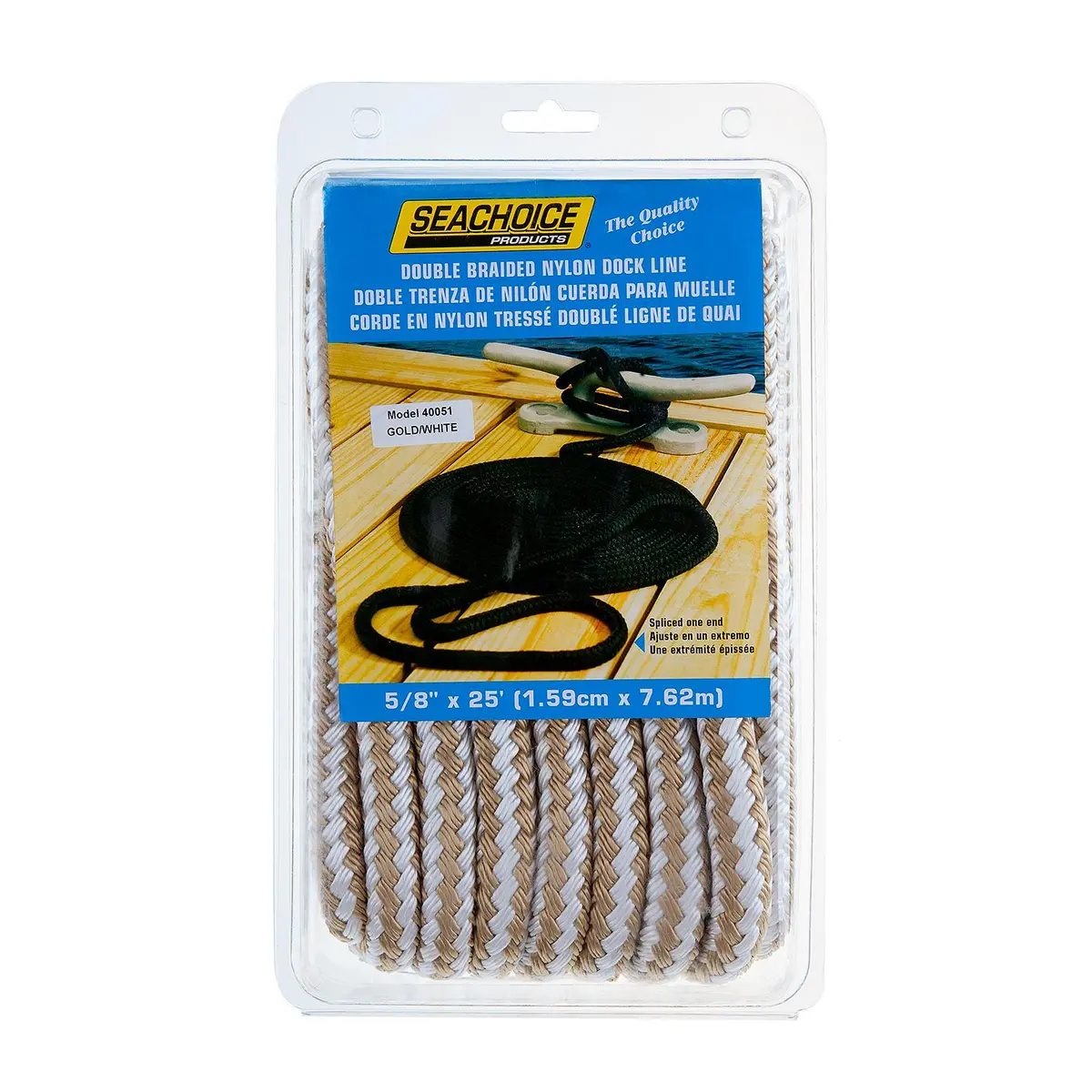 Seachoice 40051 Double Braid Nylon Dock Line 5/8" X 25' Gold/White 1