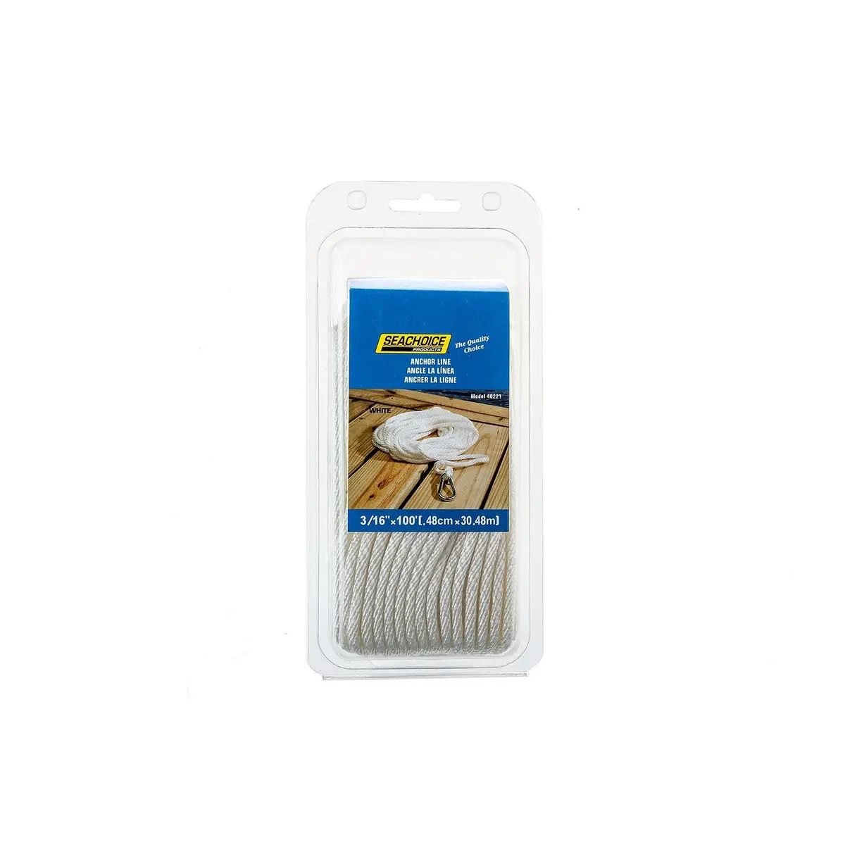 Seachoice 40221 Solid-Braid Nylon Anchor Line, White, 3/16" X 100' 1