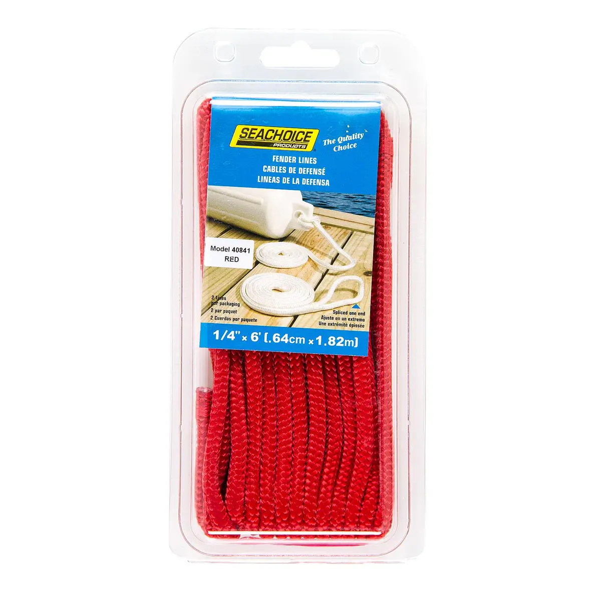 Seachoice 40841 Double Braided Nylon Fender Line 1/4" X 6', Red (2 Per Pack) 1